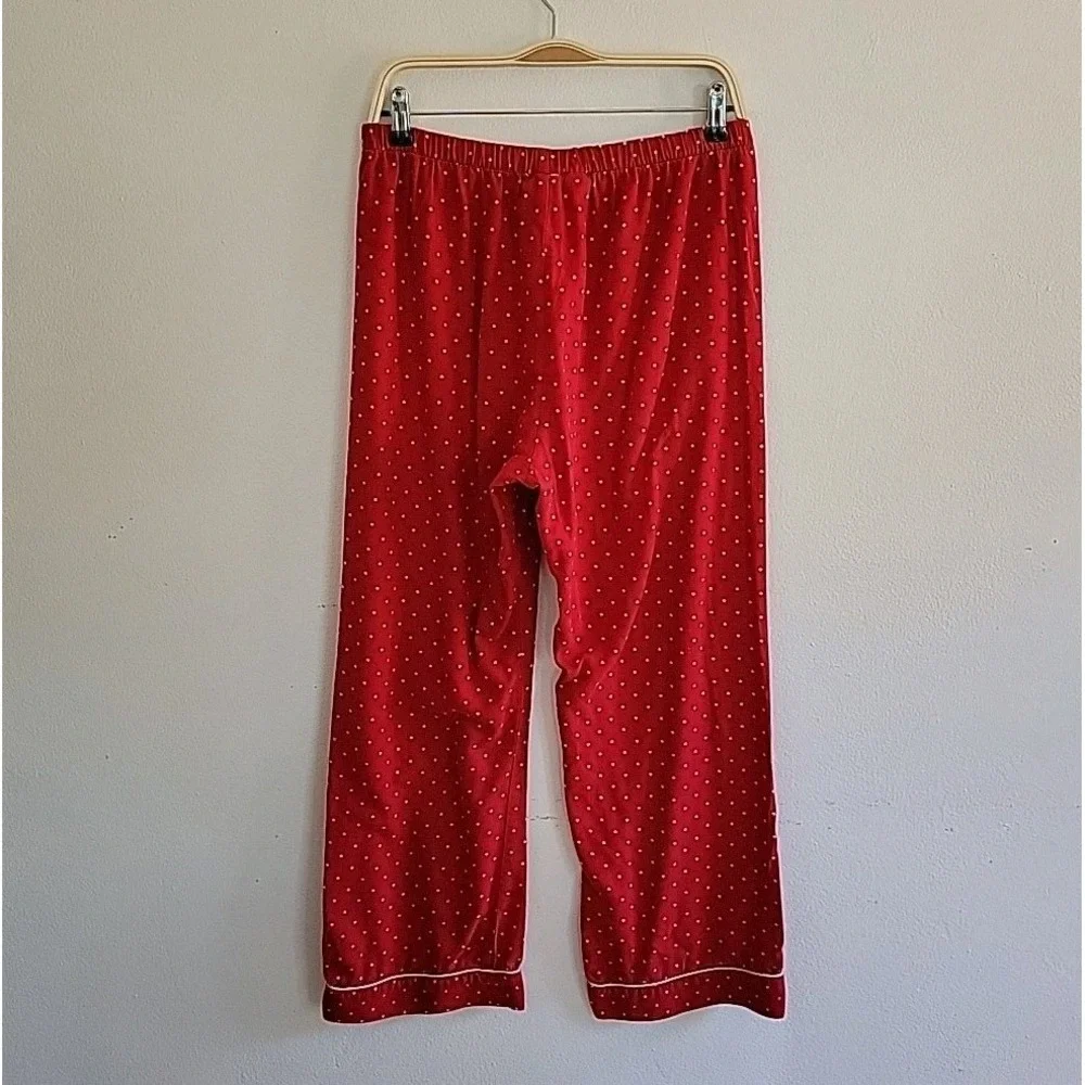 Lands End Flannel Pajama Pants Medium Red Polka Dot Casual Lounge Preppy Relaxed